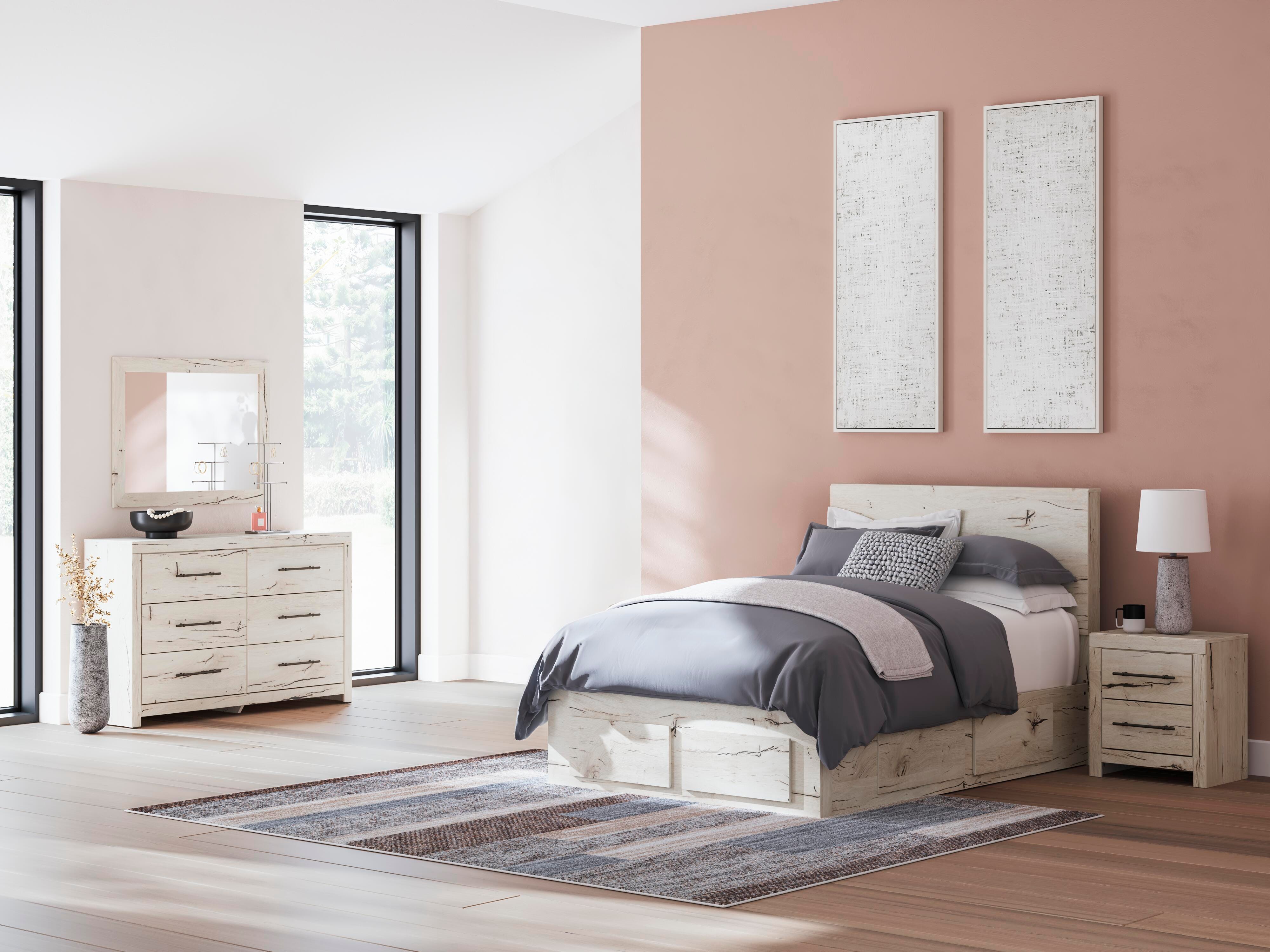 Lawroy Full Panel Storage Bed, Dresser, Mirror and Nightstand