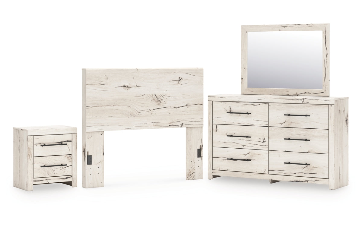 Lawroy Full Panel Headboard with Mirrored Dresser and Nightstand