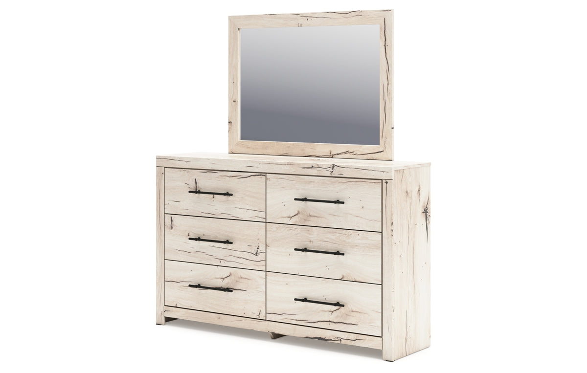 Lawroy Twin Panel Bed with Mirrored Dresser, Chest and Nightstand