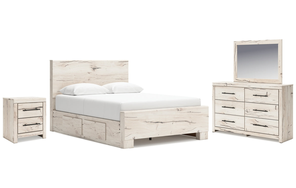 Lawroy Queen Panel Bed with Storage, Dresser, Mirror and Nightstand