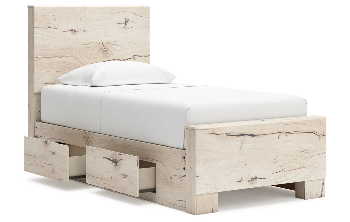 Lawroy Twin Panel Bed with Mirrored Dresser, Chest and Nightstand