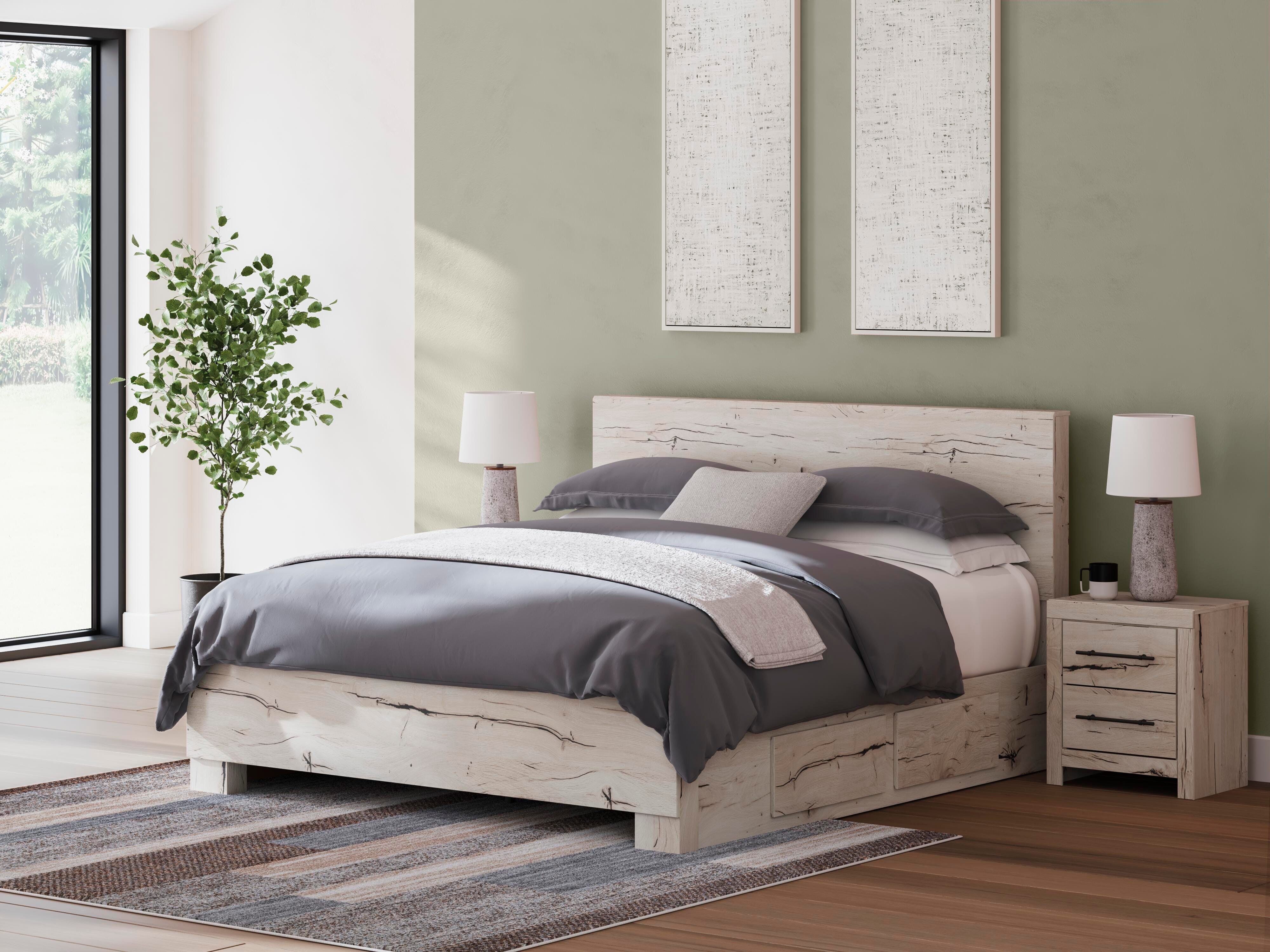 Lawroy King Panel Bed with Storage, Dresser, Mirror and Chest