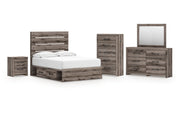 Graystorm Full Panel Bed with Storage with Mirrored Dresser, Chest and Nightstand