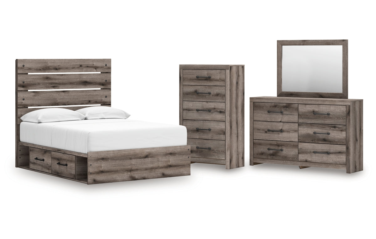 Graystorm Full Panel Storage Bed, Dresser, Mirror and Chest