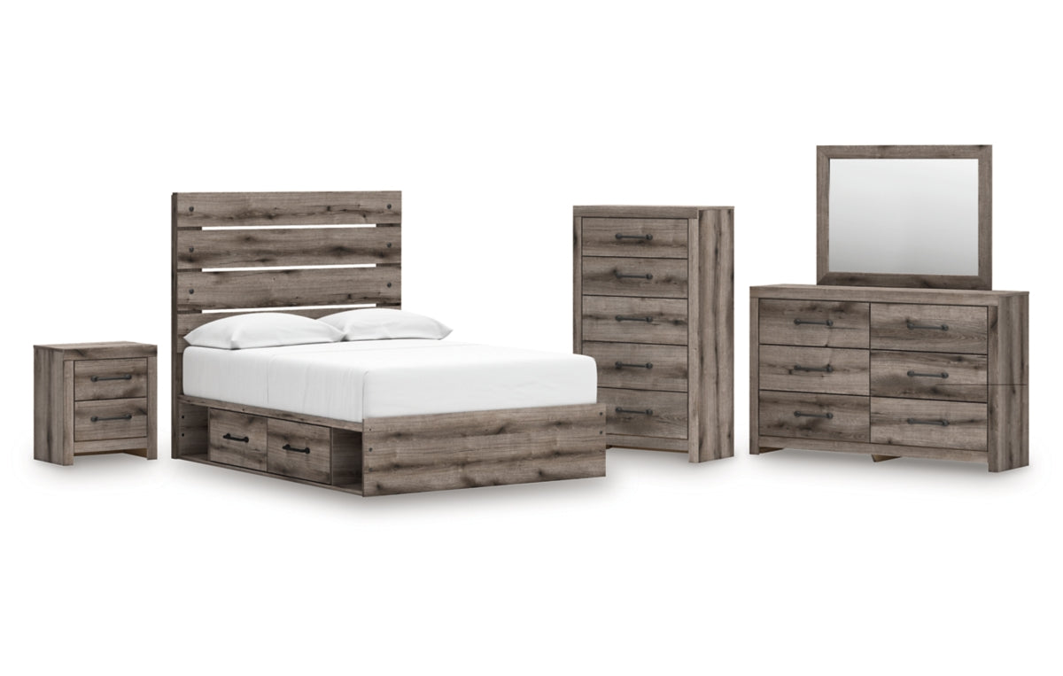 Graystorm Full Panel Storage Bed, Dresser, Mirror, Chest and Nightstand