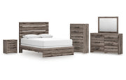Graystorm Queen Panel Bed with Mirrored Dresser, Chest and Nightstand