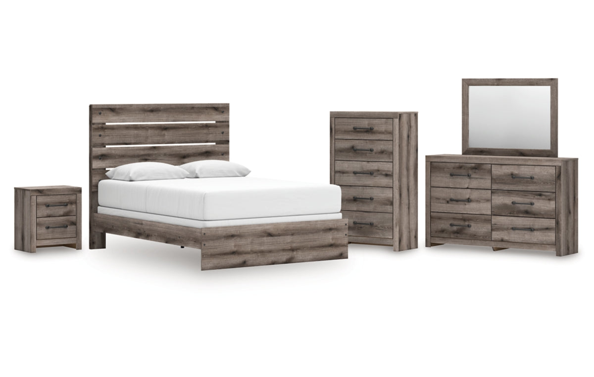 Graystorm Queen Panel Bed, Dresser, Mirror, Chest and Nightstand