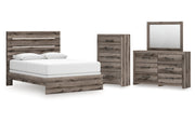 Graystorm Queen Panel Bed with Mirrored Dresser and Chest
