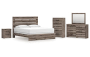 Graystorm King Panel Bed, Dresser, Mirror, Chest and Nightstand