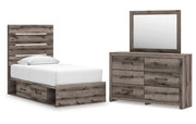 Graystorm Twin Panel Bed with Storage with Mirrored Dresser