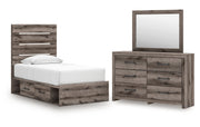 Graystorm Twin Panel Storage Bed with Mirrored Dresser