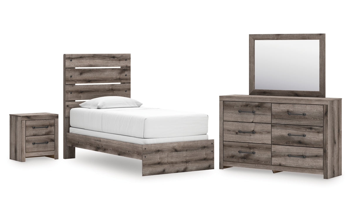 Graystorm Twin Panel Bed, Dresser, Mirror and Nightstand