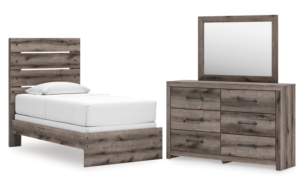 Graystorm Twin Panel Bed with Mirrored Dresser