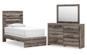 Graystorm Twin Panel Bed with Mirrored Dresser