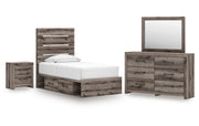 Graystorm Twin Panel Storage Bed, Dresser, Mirror and Nightstand