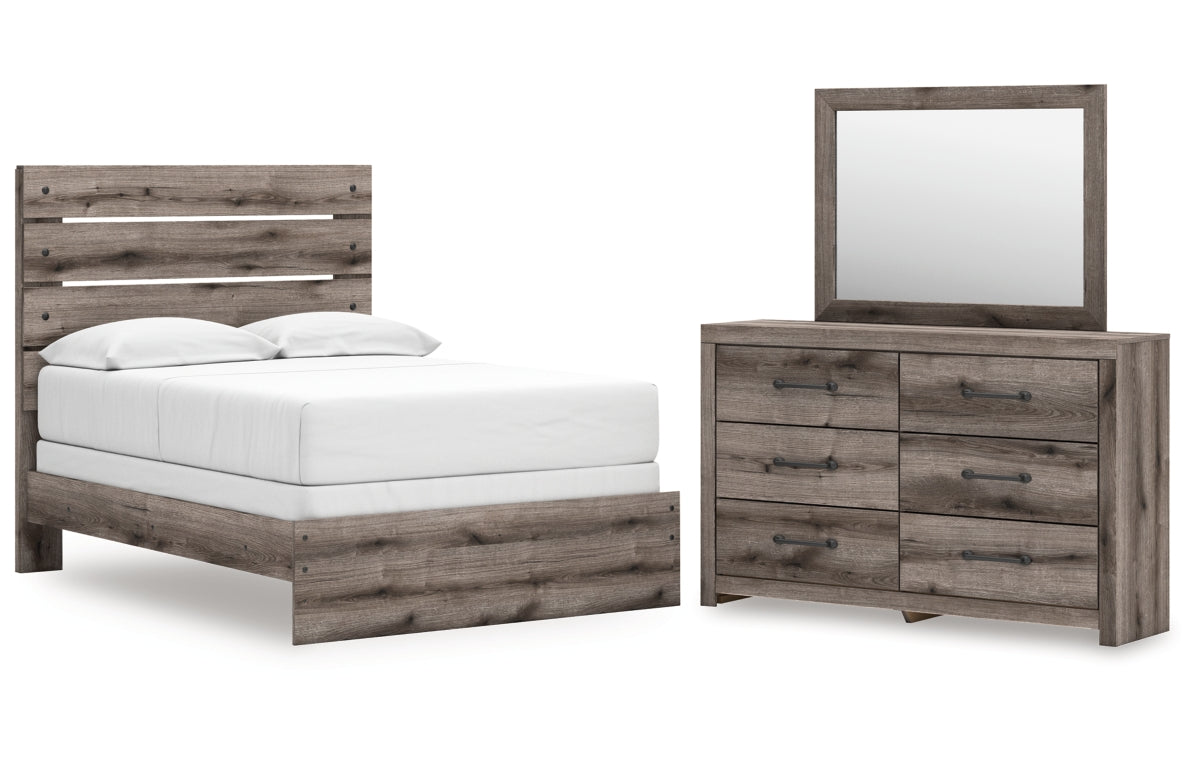 Graystorm Full Panel Bed with Mirrored Dresser