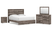 Graystorm King Panel Bed, Dresser, Mirror and Nightstand