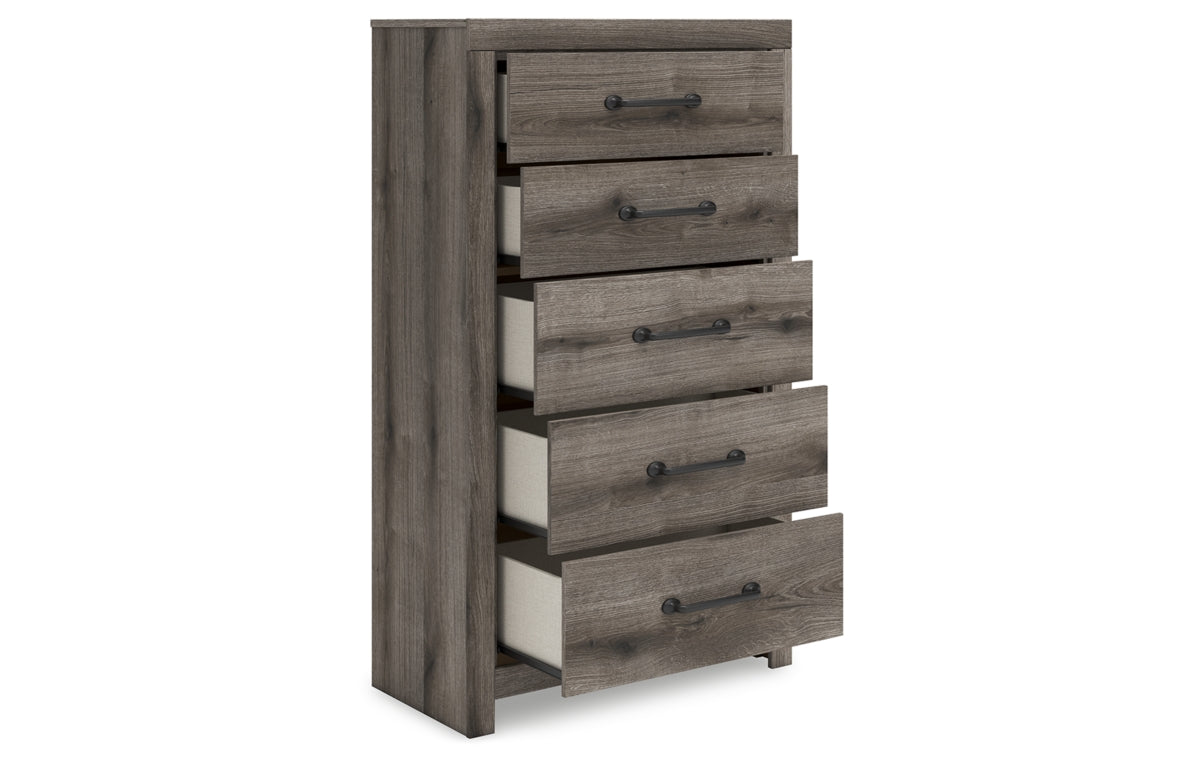 Graystorm Twin Panel Bed with Storage with Mirrored Dresser and Chest