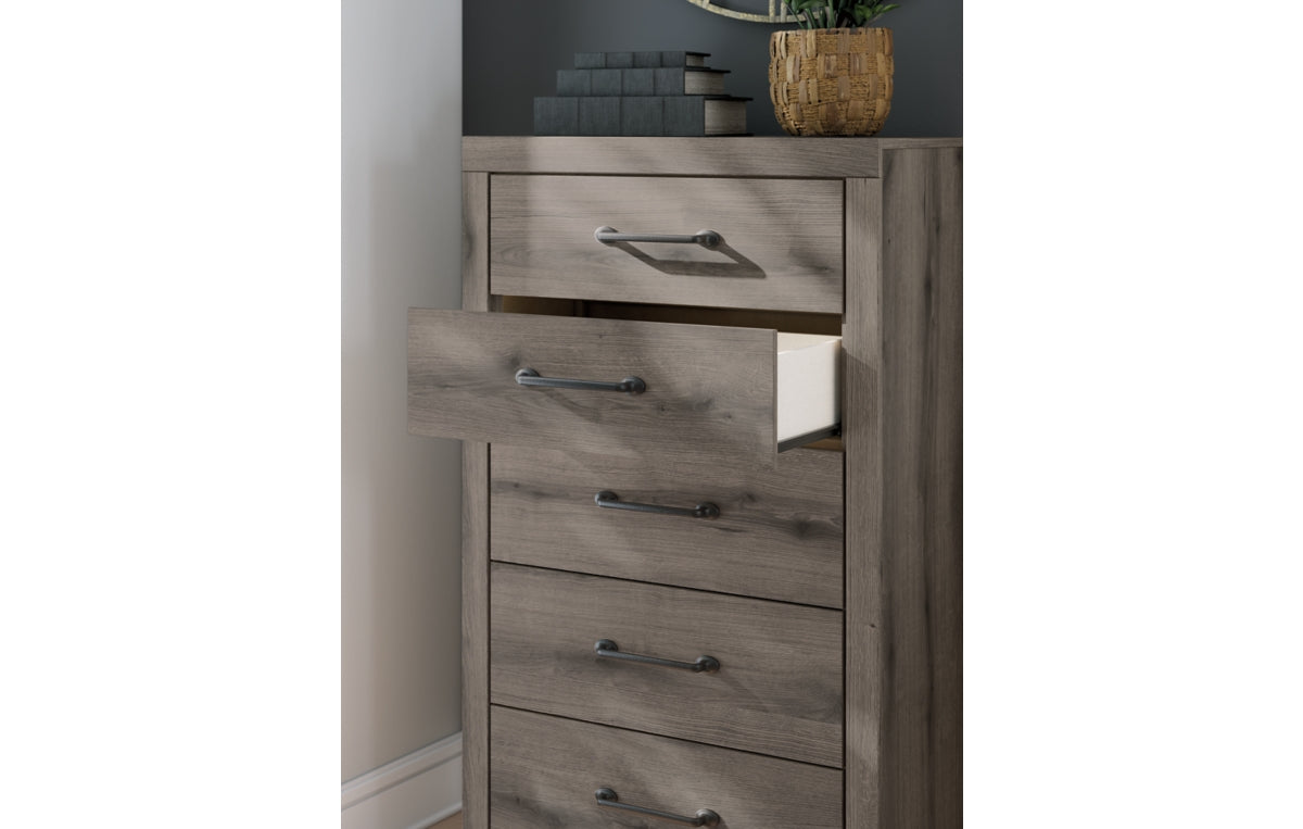 Graystorm Full Panel Bed with Storage, Dresser, Mirror, Chest and Nightstand