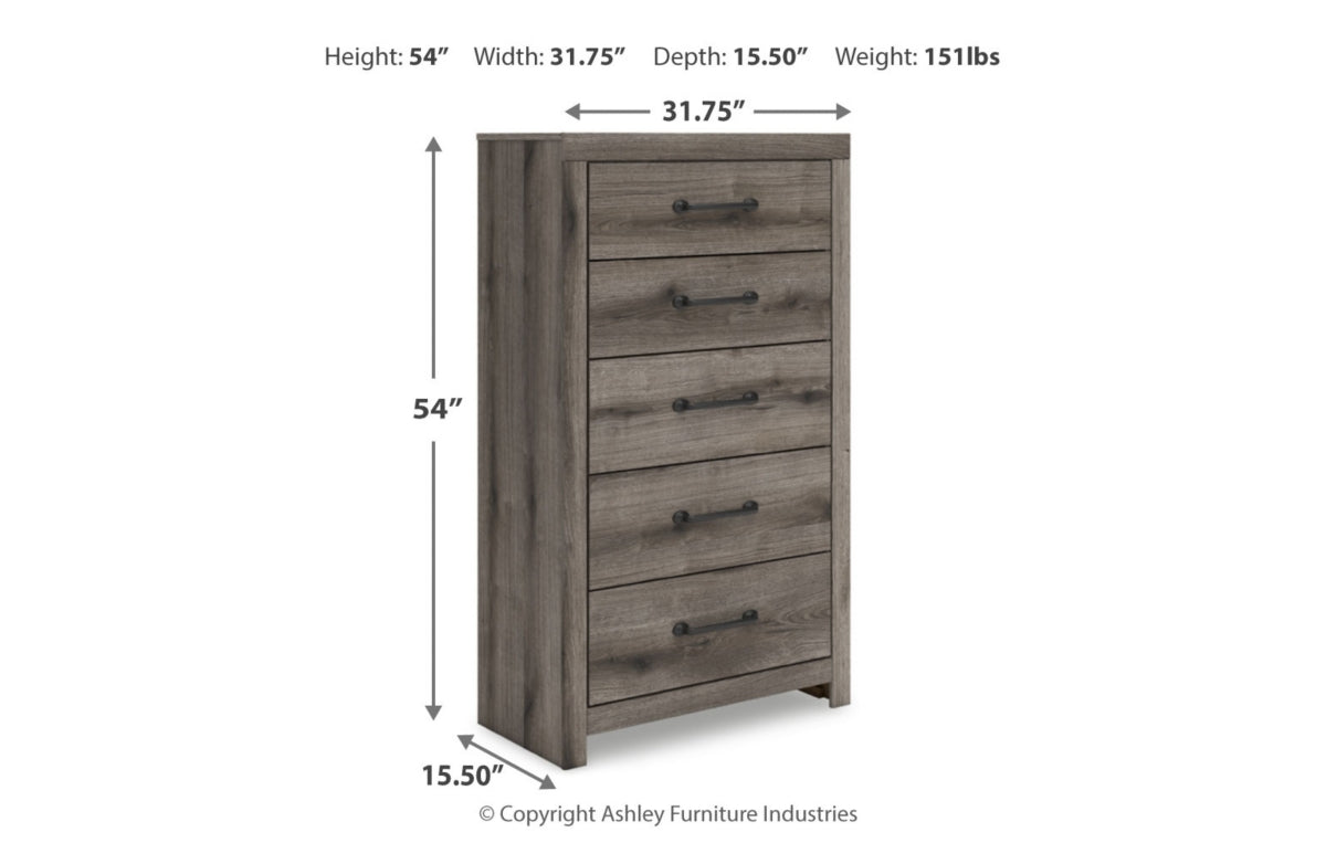 Graystorm King Panel Bed, Dresser, Mirror, Chest and Nightstand