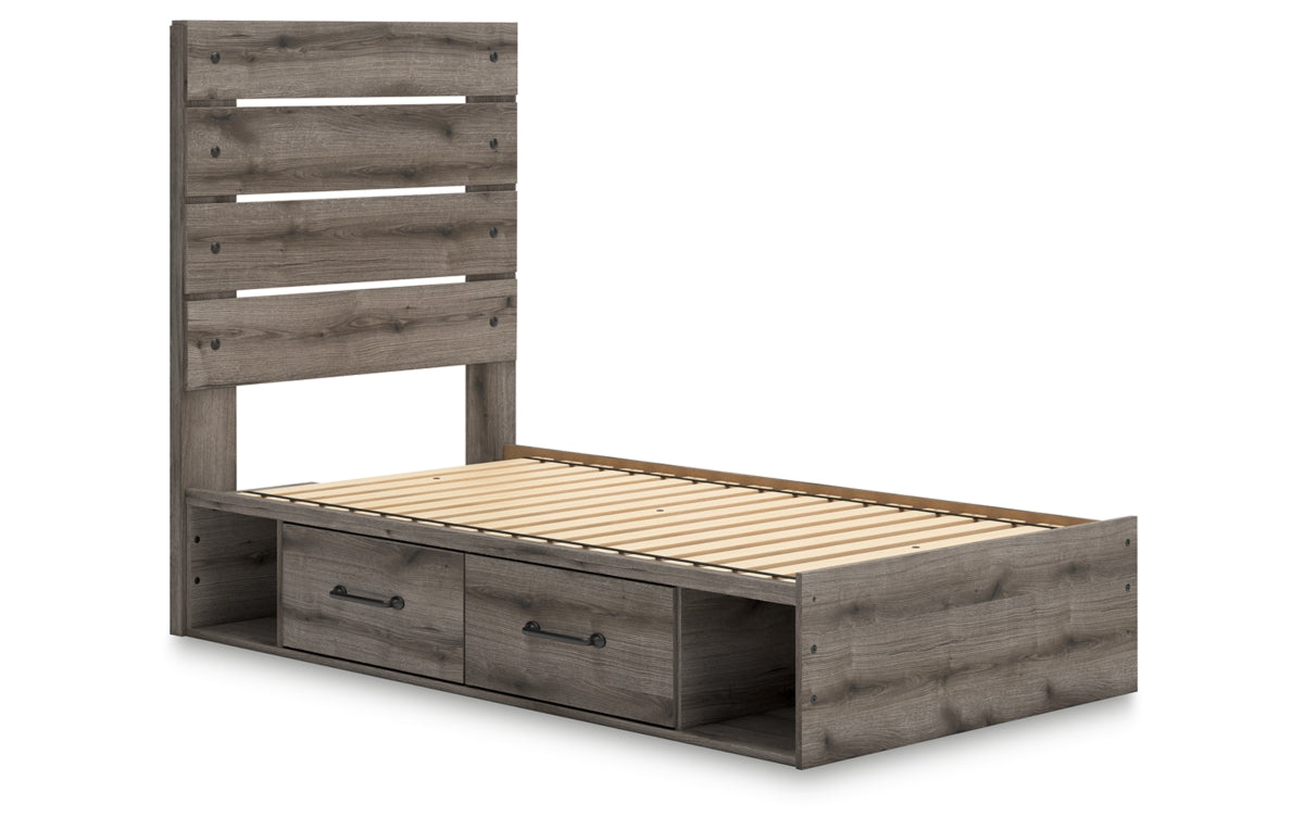 Graystorm Twin Panel Storage Bed with Mirrored Dresser and Chest