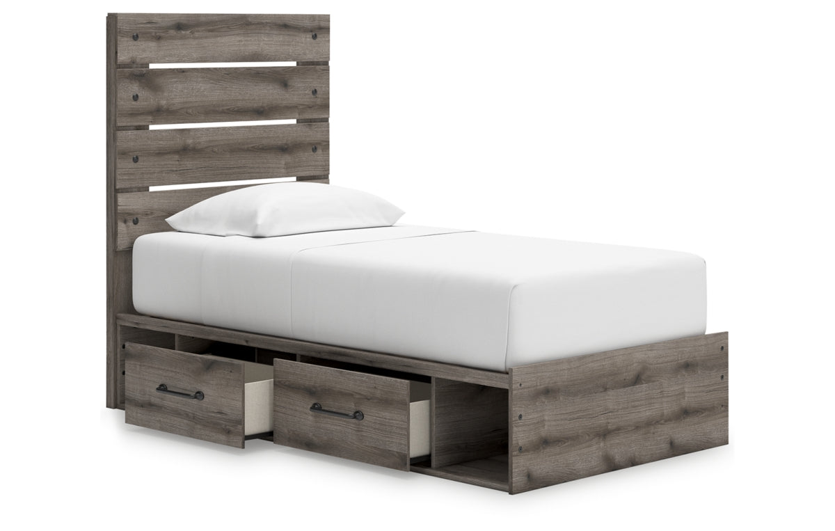 Graystorm Twin Panel Storage Bed with Mirrored Dresser, Chest and Nightstand