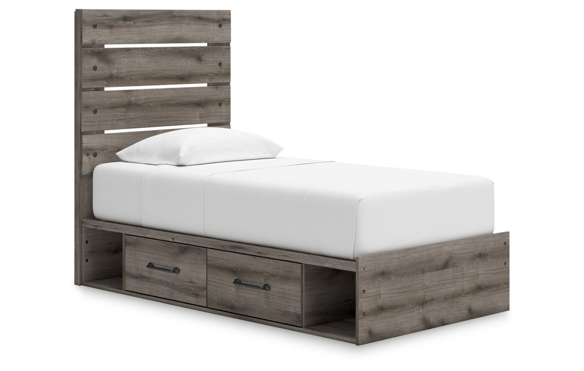 Graystorm Twin Panel Storage Bed with Mirrored Dresser and Nightstand