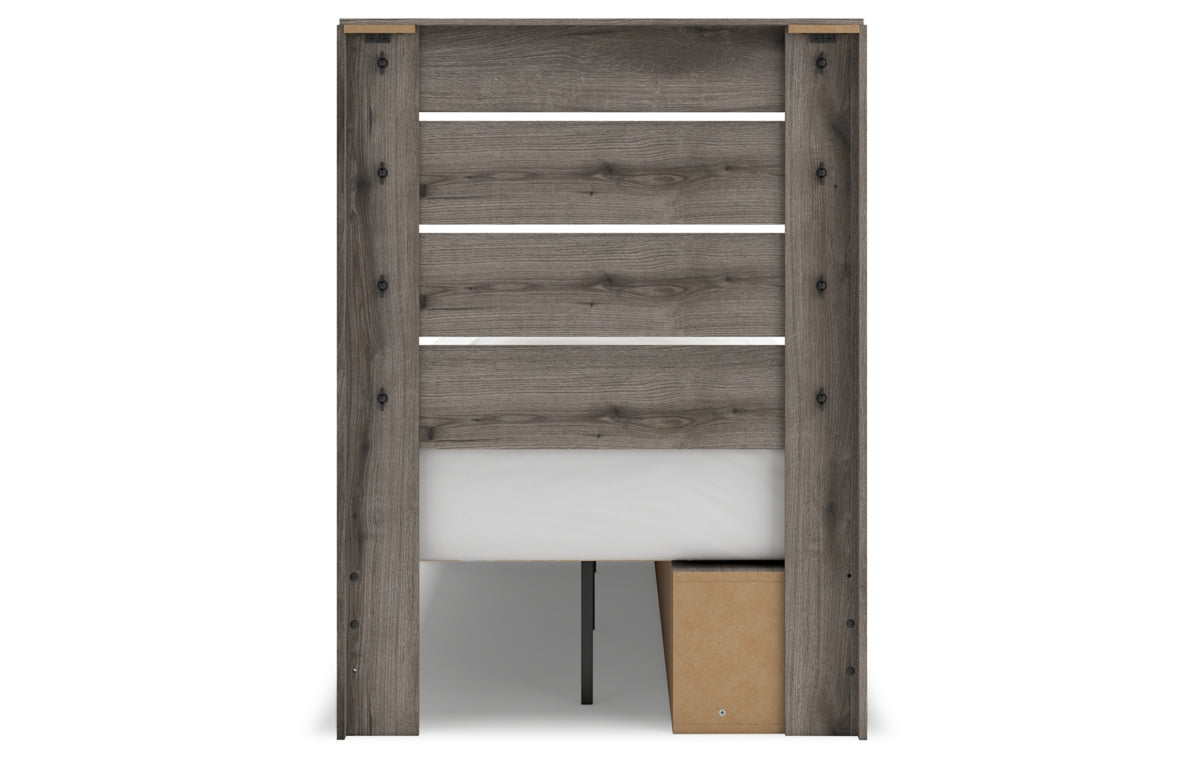 Graystorm Twin Panel Storage Bed, Dresser, Mirror and Nightstand