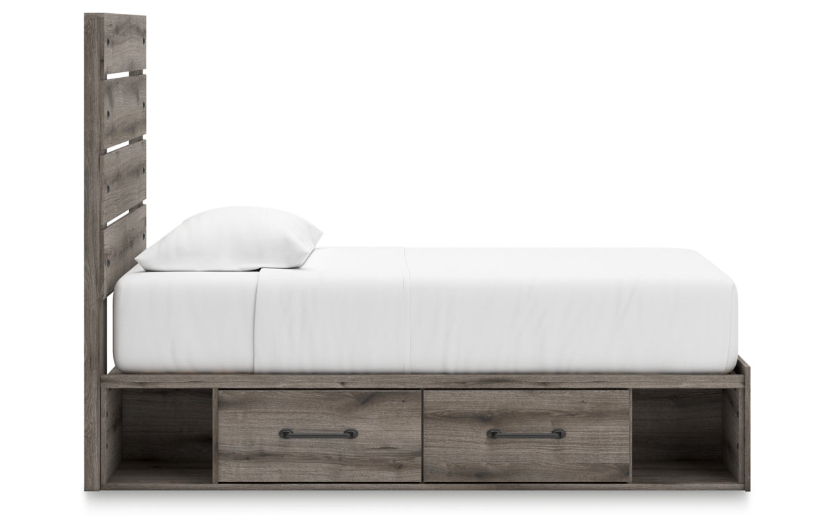 Graystorm Twin Panel Storage Bed with Mirrored Dresser and Chest