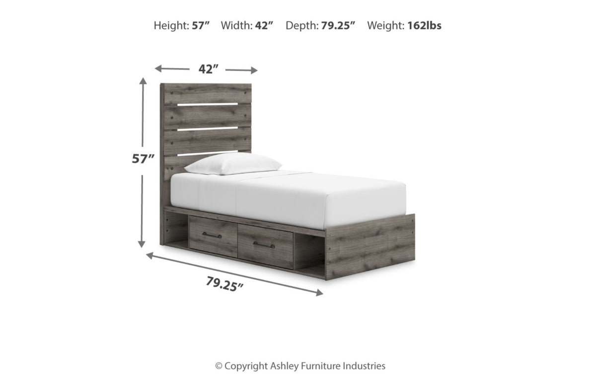 Graystorm Twin Panel Storage Bed, Dresser, Mirror and Chest