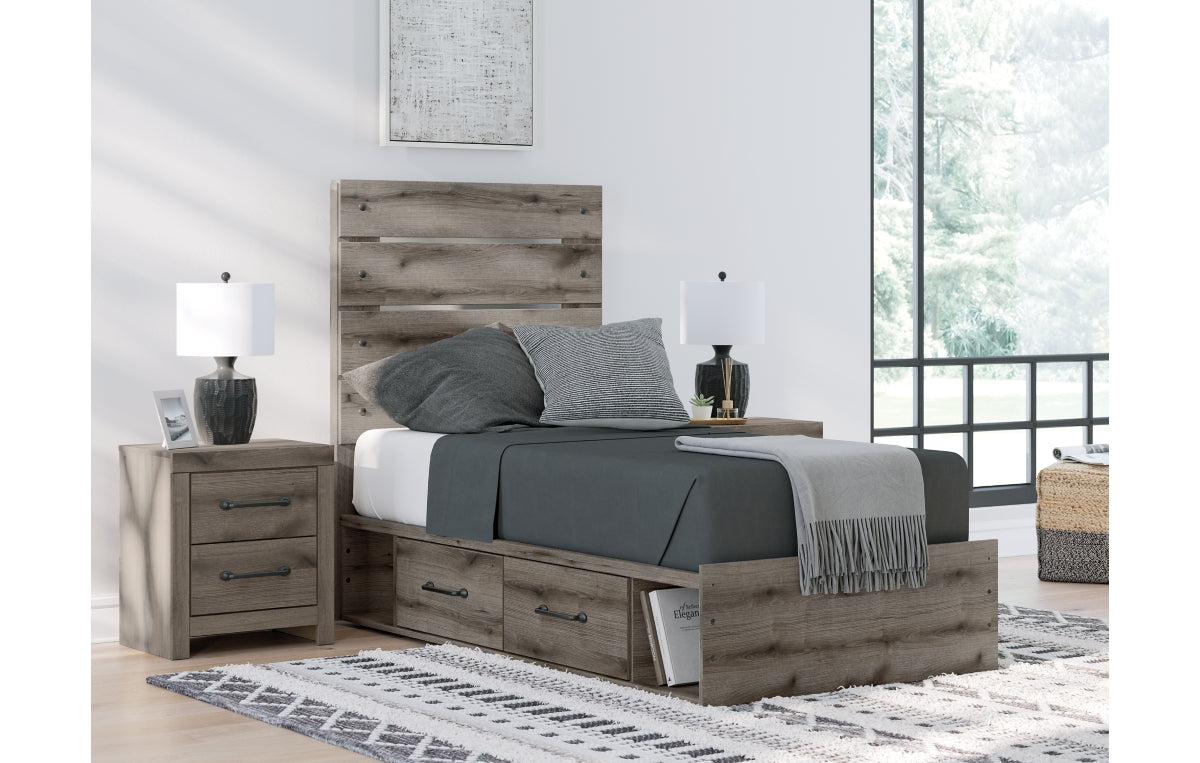 Graystorm Twin Panel Storage Bed, Dresser, Mirror and Chest
