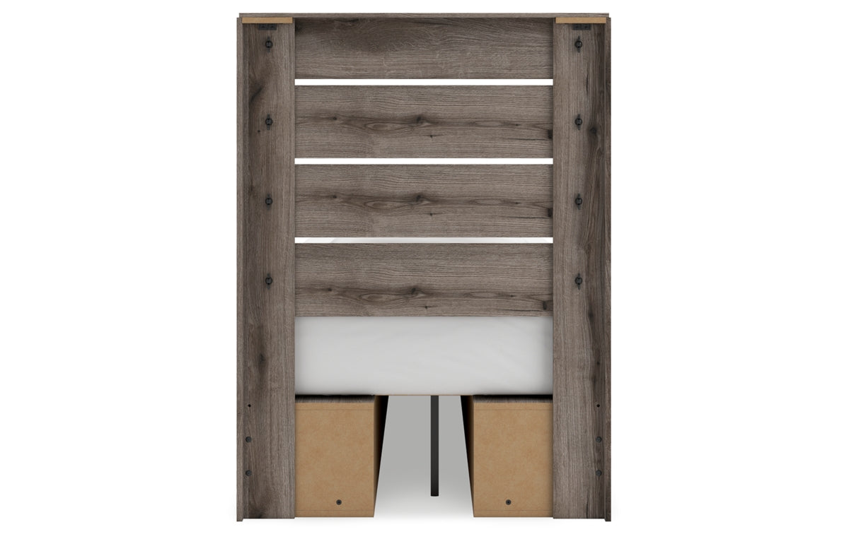 Graystorm Twin Panel Bed with Storage with Mirrored Dresser and Nightstand
