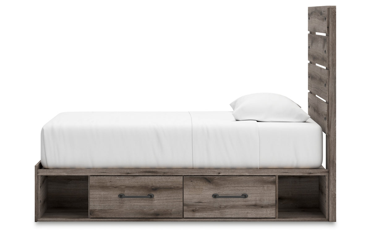 Graystorm Twin Panel Bed with Storage, Dresser and Mirror