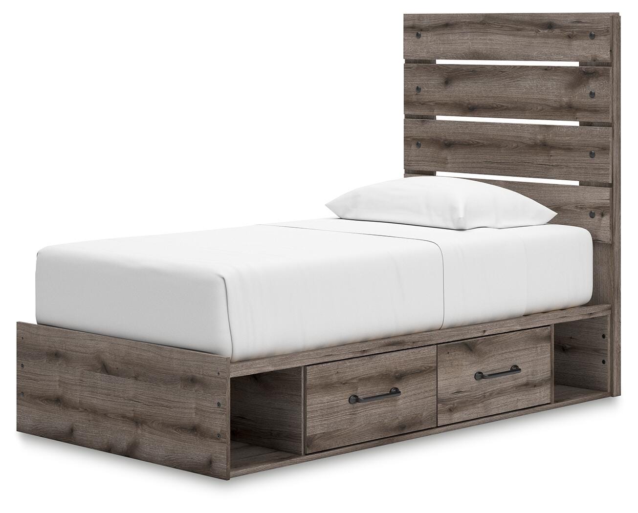 Graystorm Twin Panel Bed with Storage, Dresser, Mirror and Chest