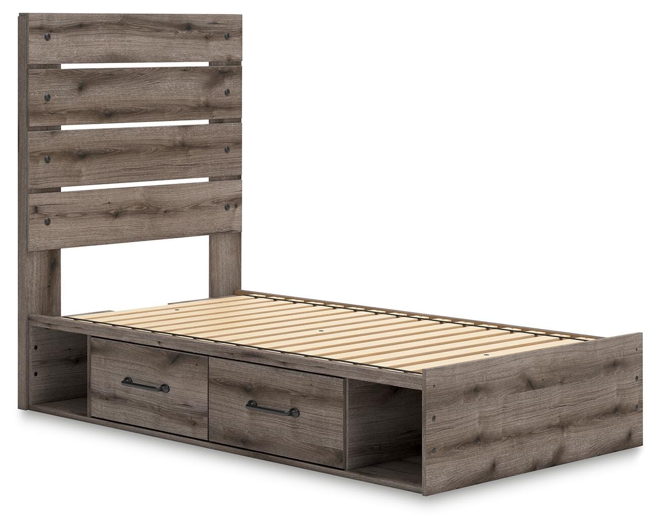 Graystorm Twin Panel Bed with Storage, Dresser, Mirror and Chest