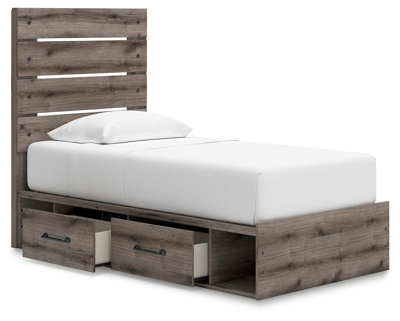 Graystorm Twin Panel Bed with Storage, Dresser, Mirror and Chest