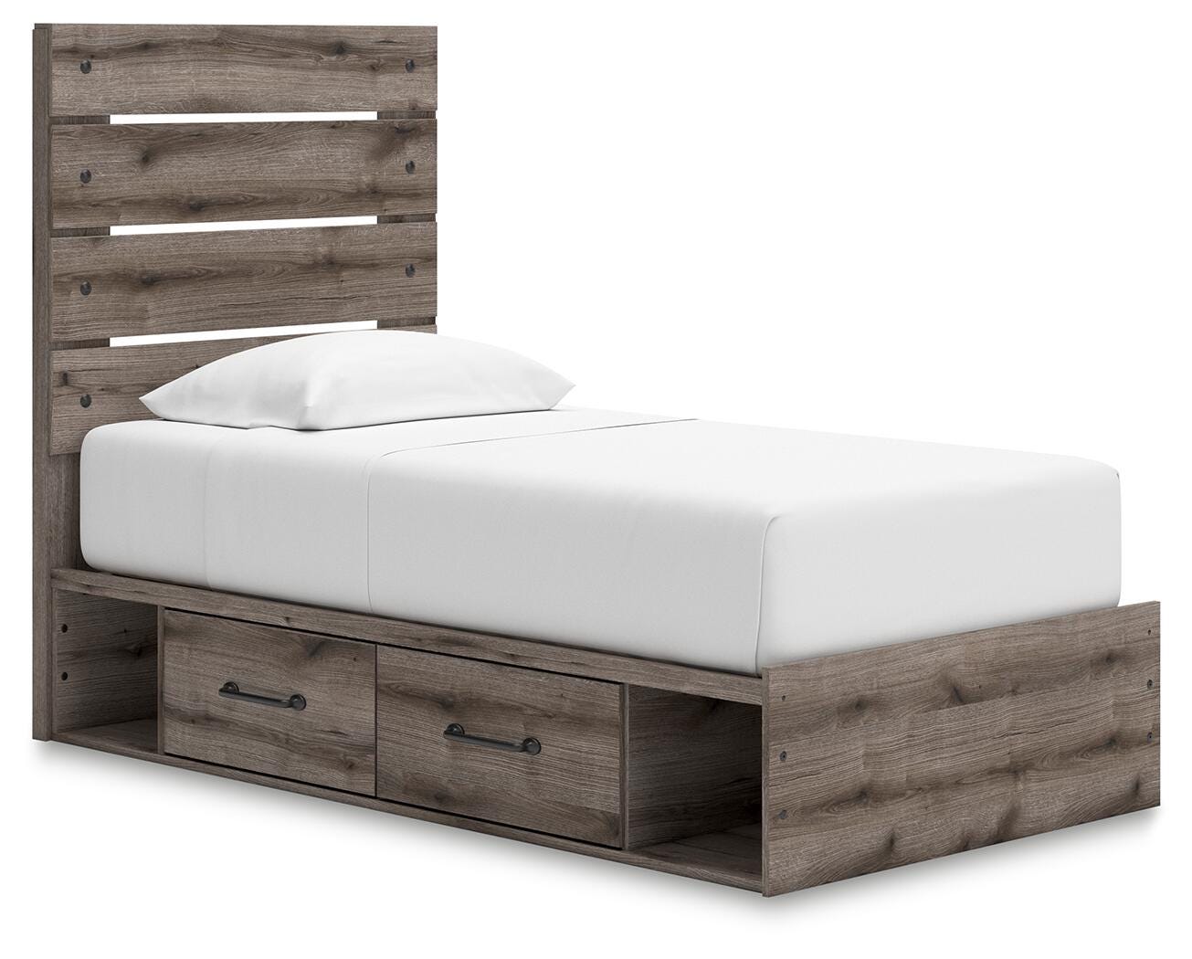 Graystorm Twin Panel Bed with Storage, Dresser, Mirror and Chest