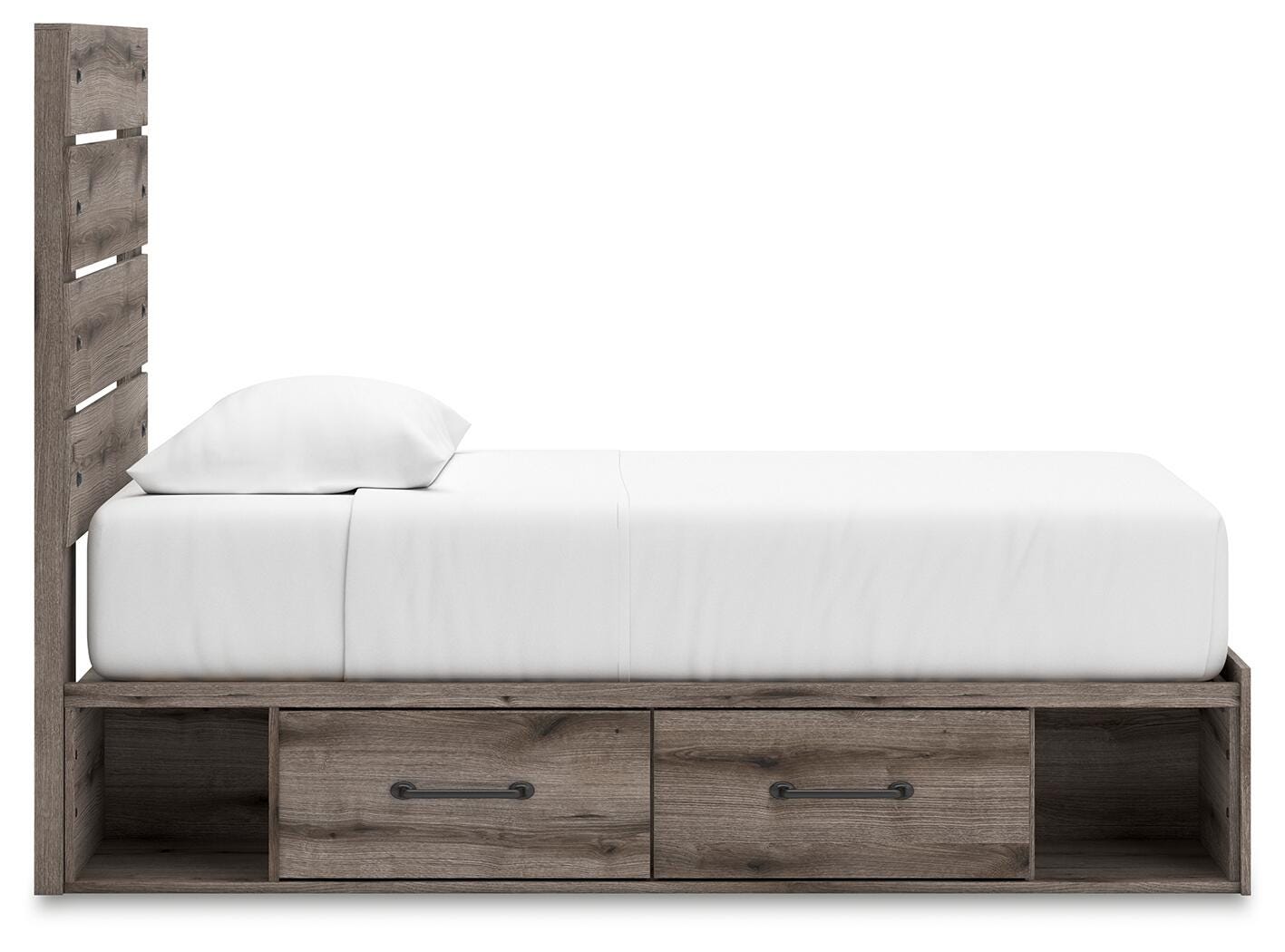 Graystorm Twin Panel Bed with Storage, Dresser and Mirror