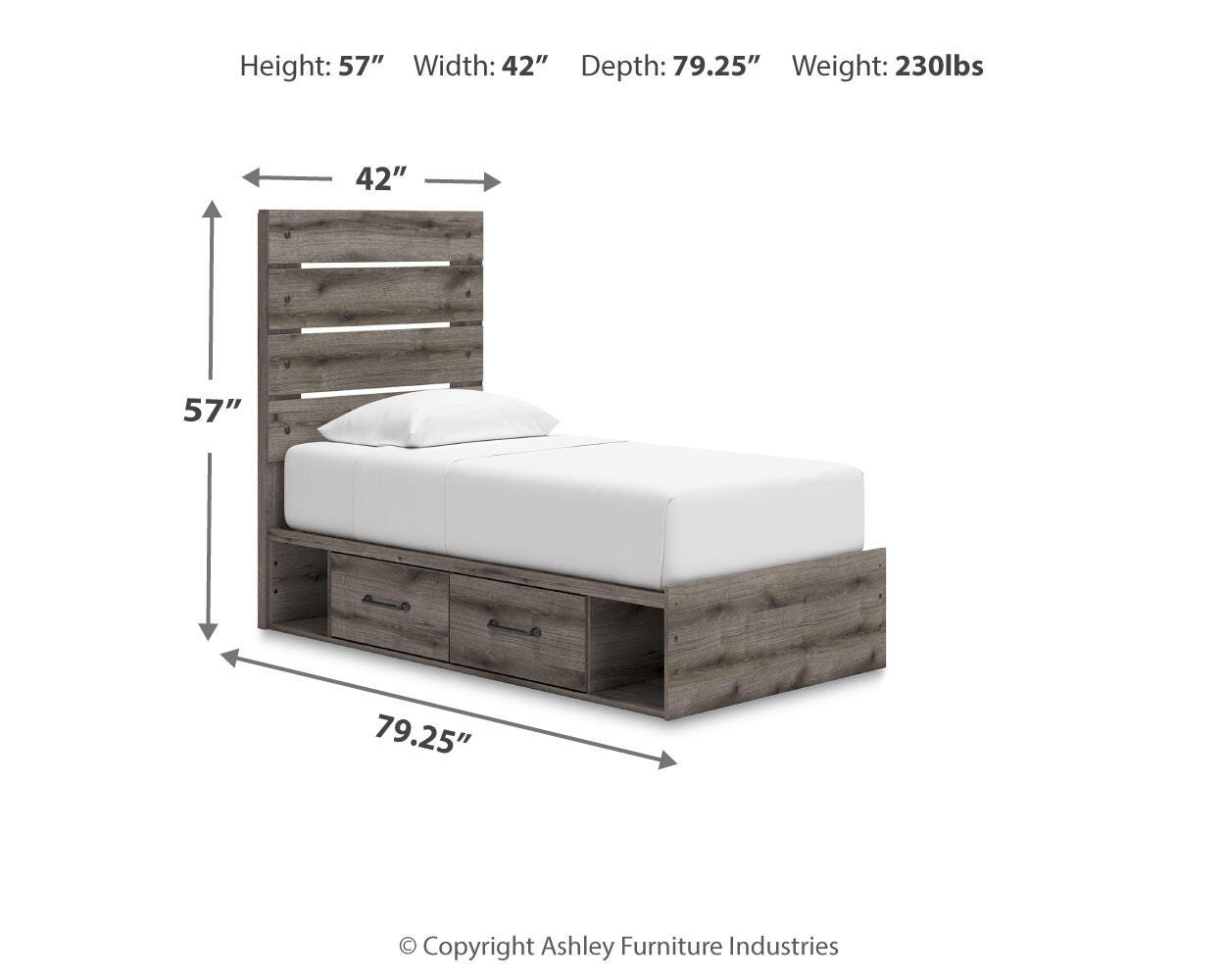 Graystorm Twin Panel Bed with Storage, Dresser, Mirror and Nightstand