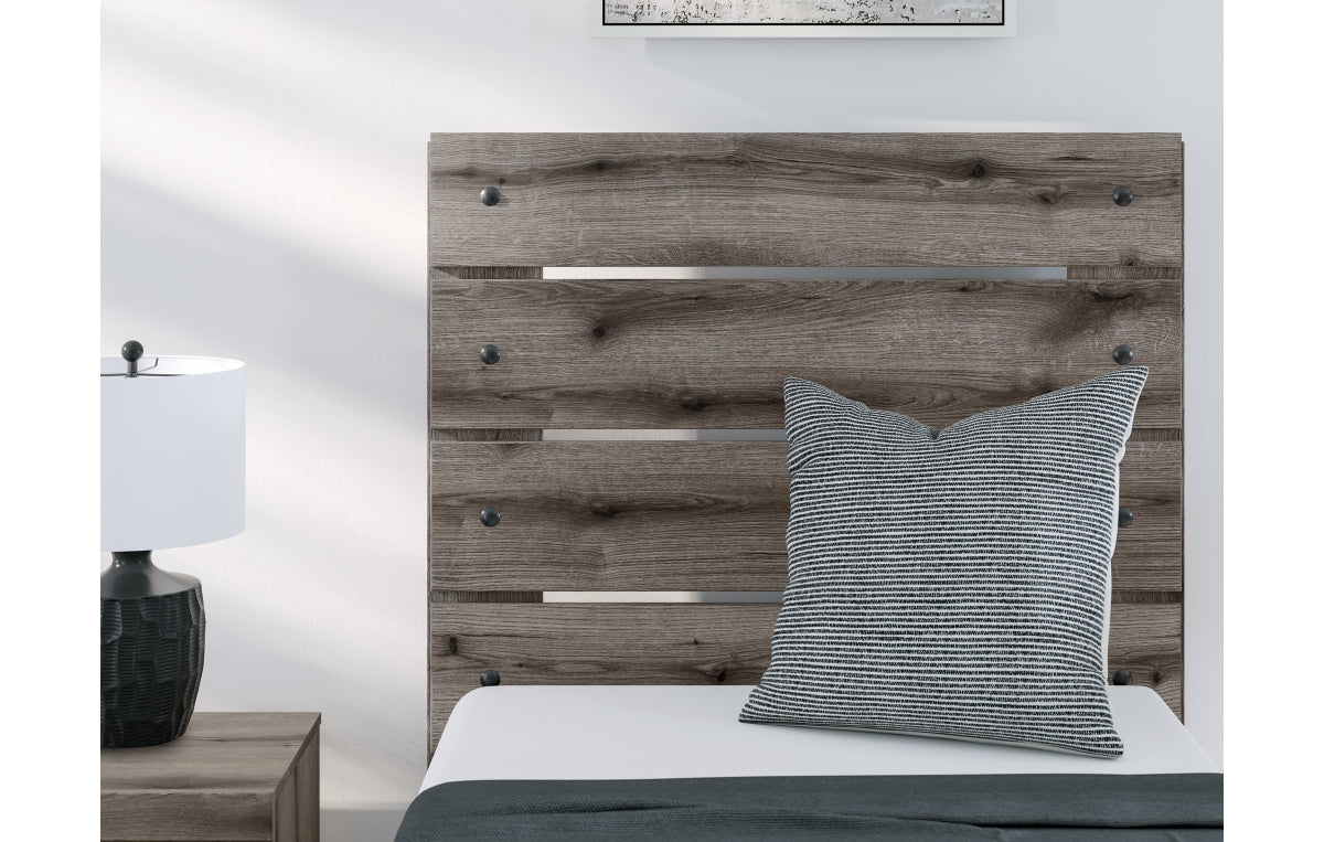 Graystorm Twin Panel Bed with Mirrored Dresser and Chest