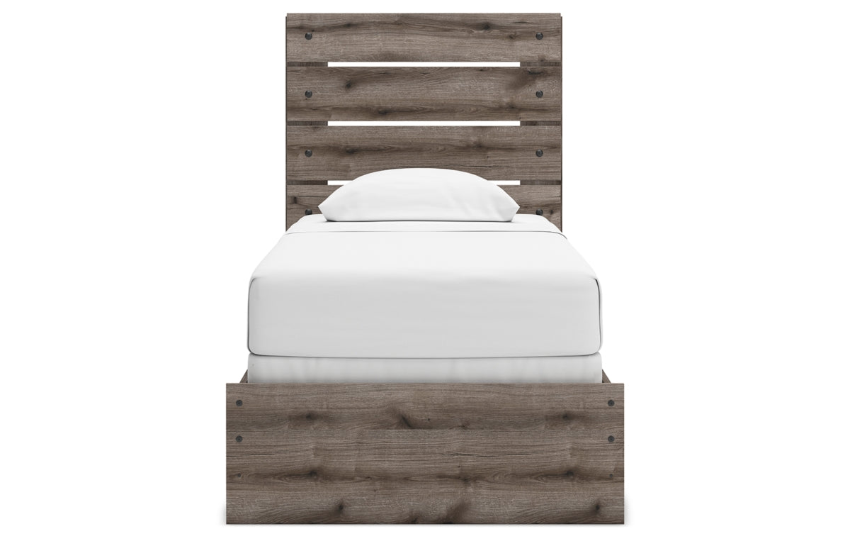 Graystorm Twin Panel Bed with Mirrored Dresser and Nightstand