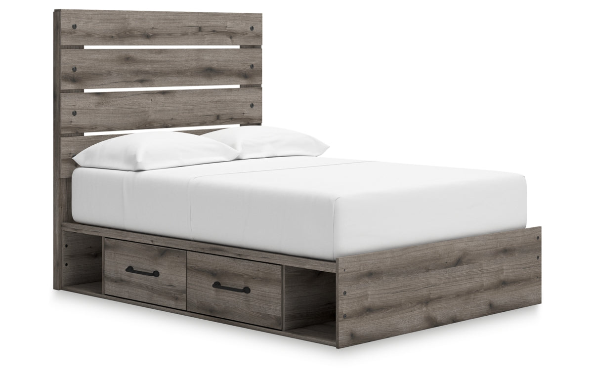 Graystorm Full Panel Bed with Storage with Mirrored Dresser and Nightstand