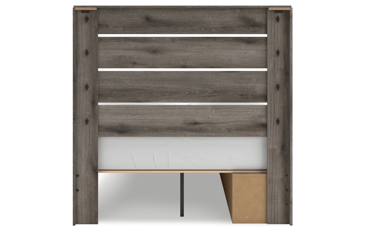 Graystorm Full Panel Bed with Storage with Mirrored Dresser and Chest