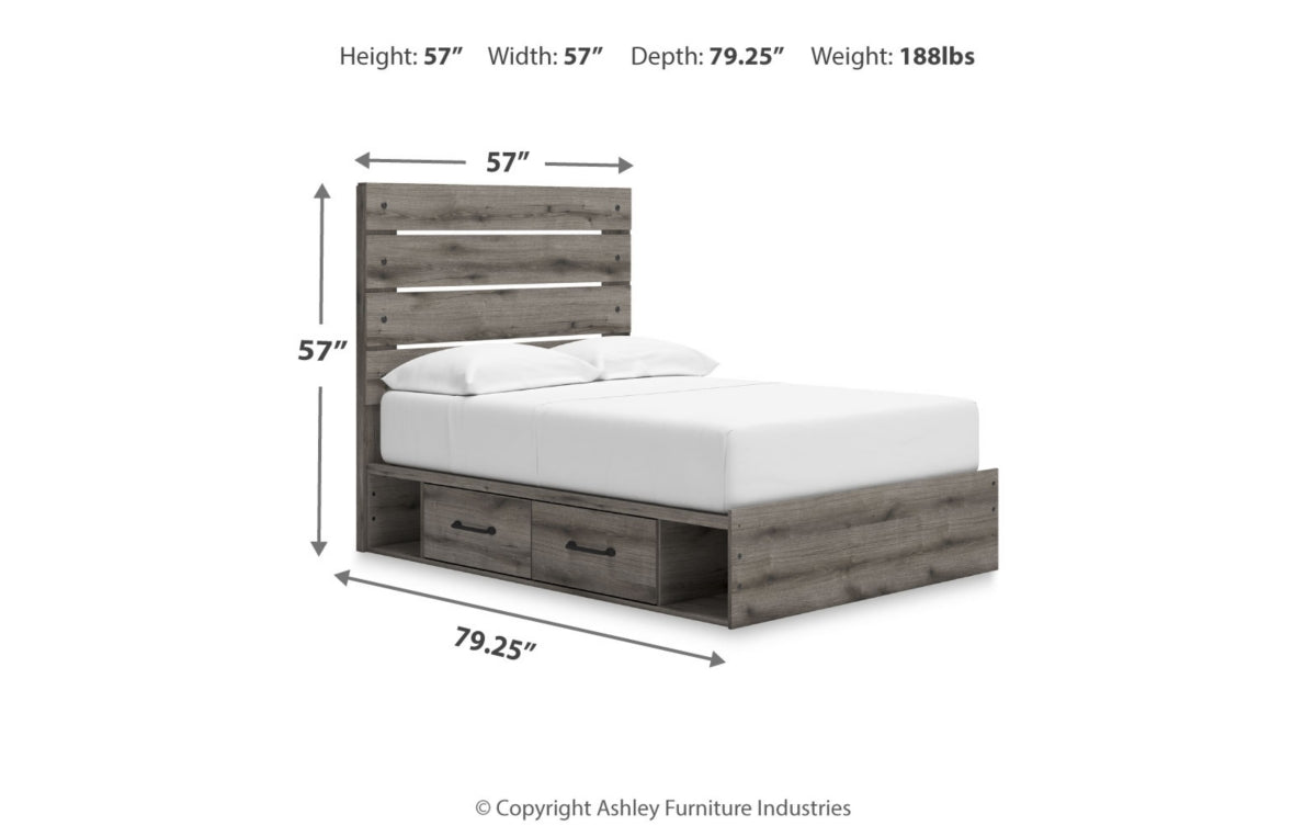 Graystorm Full Panel Bed with Storage with Mirrored Dresser