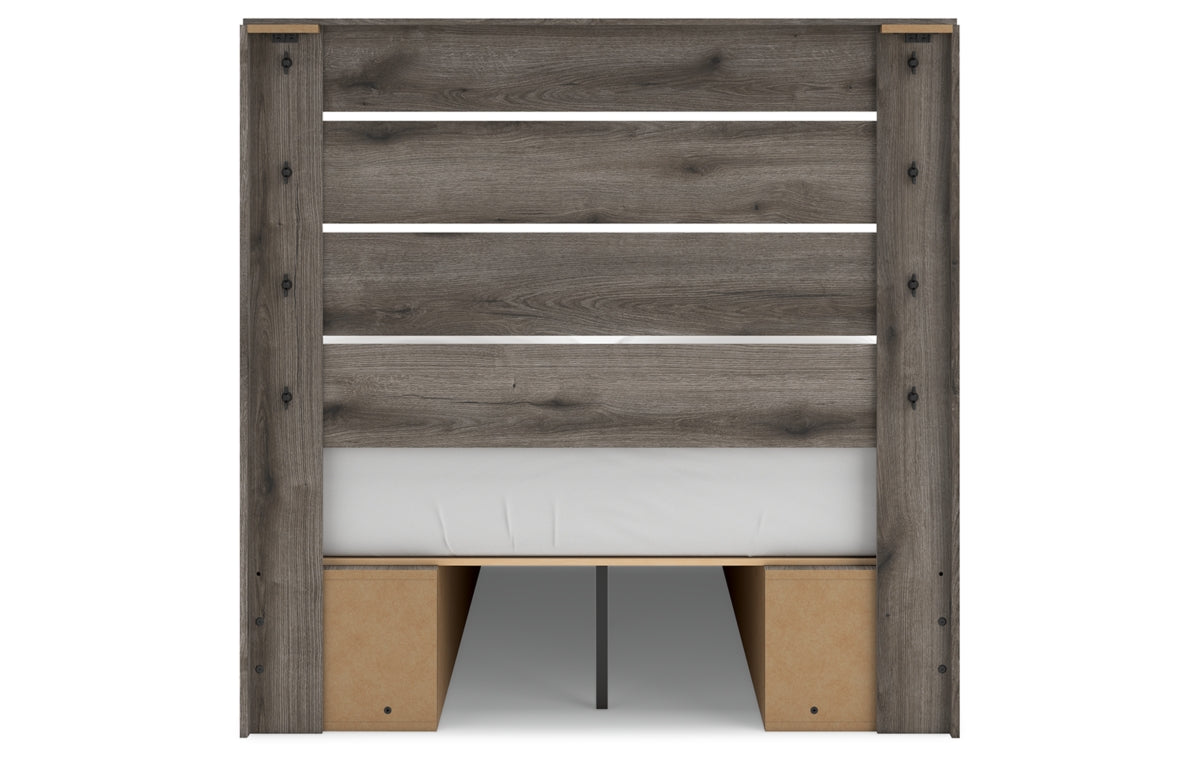 Graystorm Full Panel Bed with Storage with Mirrored Dresser, Chest and Nightstand