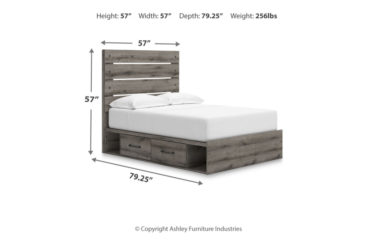 Graystorm Full Panel Bed with Storage with Mirrored Dresser, Chest and Nightstand