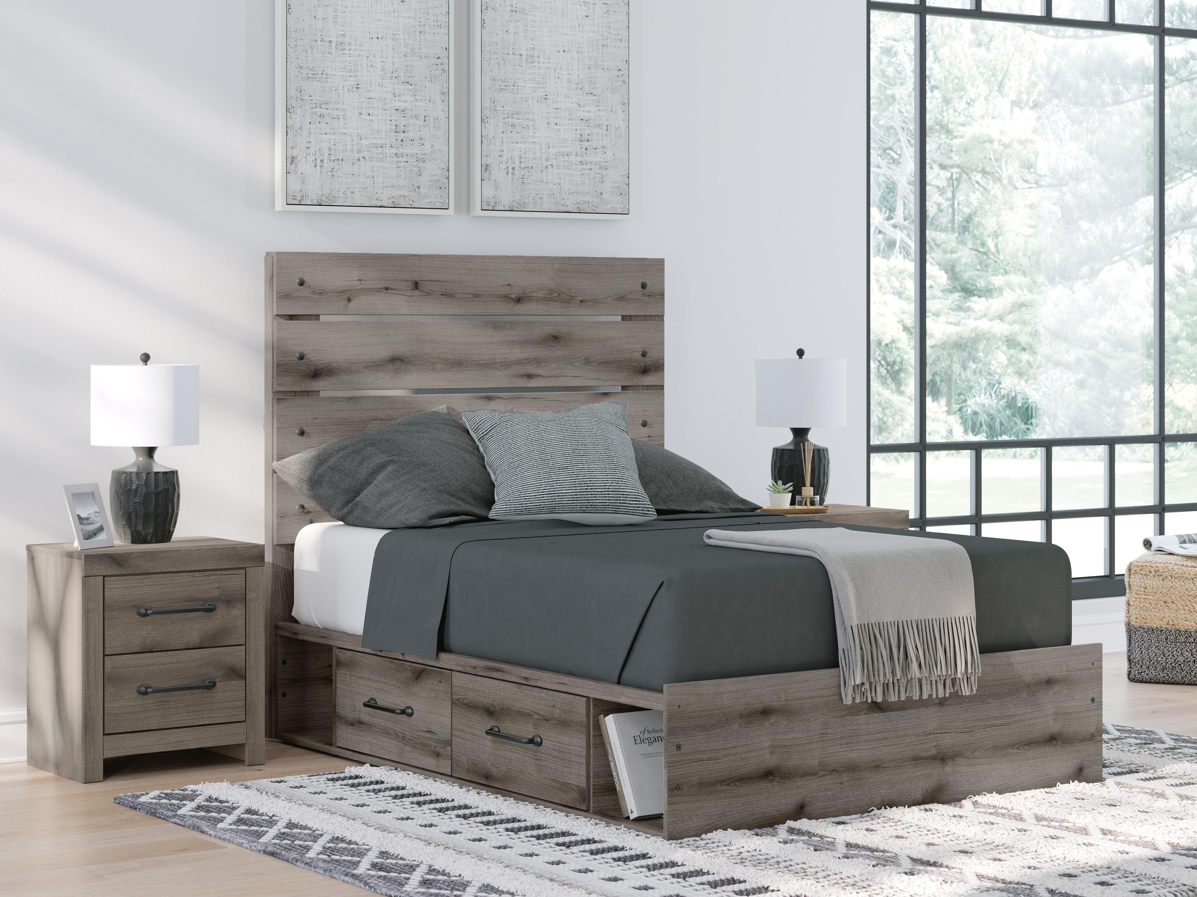Graystorm Full Panel Bed with Storage, Dresser, Mirror and Chest
