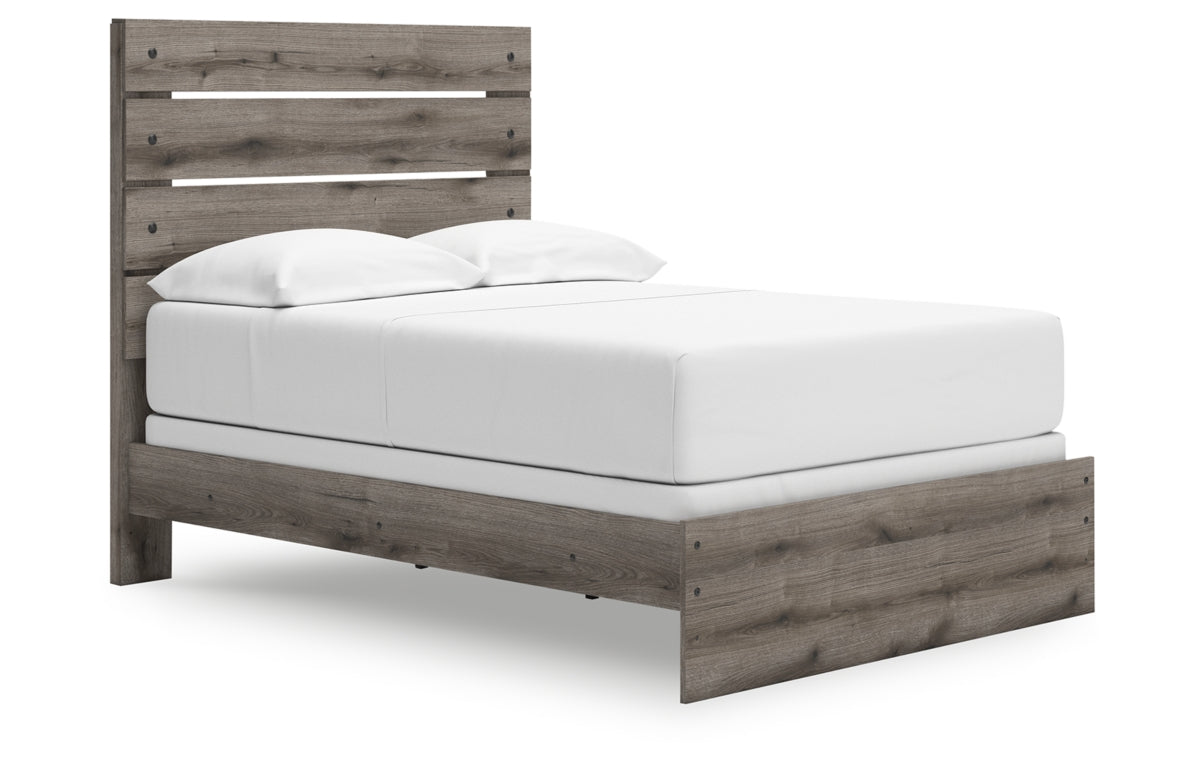 Graystorm Full Panel Bed with Mirrored Dresser and Chest