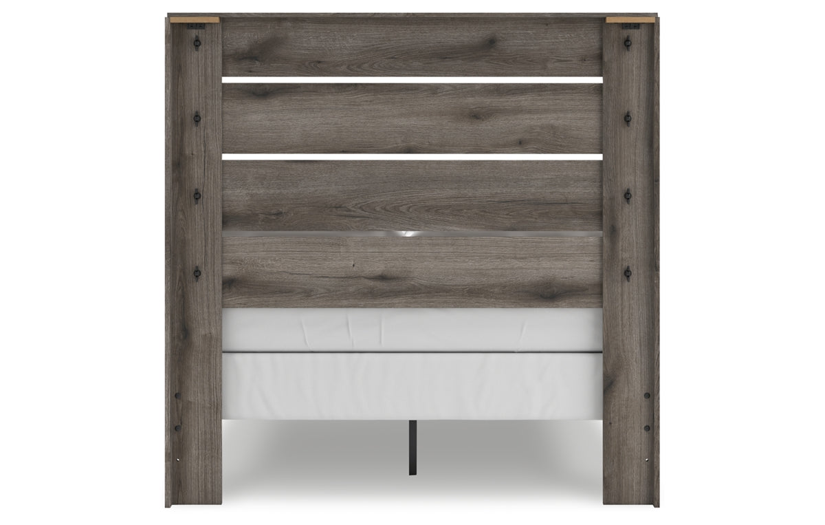 Graystorm Full Panel Bed with Mirrored Dresser and Chest