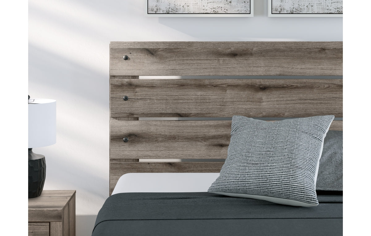 Graystorm Queen Panel Bed with Mirrored Dresser and Chest